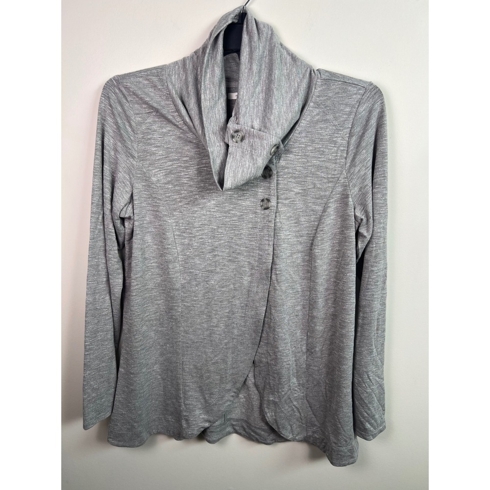 maurices Womens Gray Long Sleeve Asymmetrical Button Neckā Top Size L